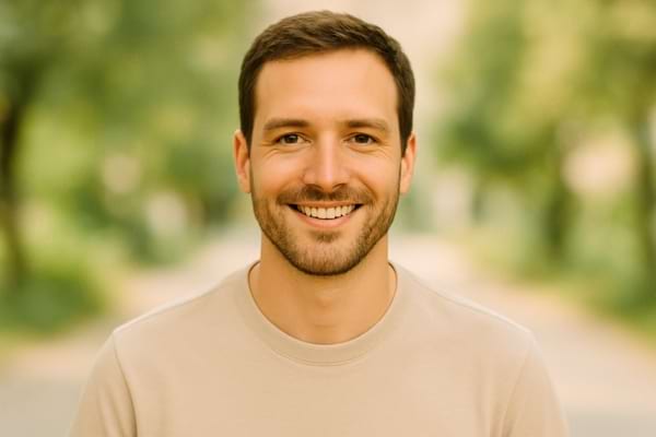 Portrait lumineux d'un homme souriant avec confiance