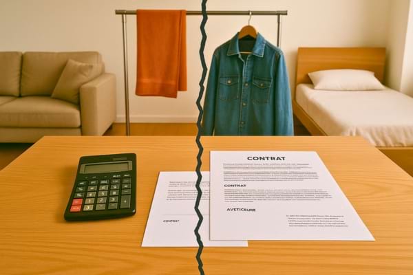 Appartement partagé avec des objets divisés symboliquement en deux