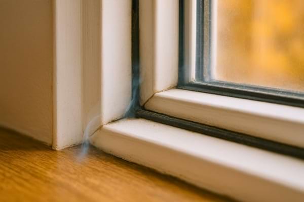 Gros plan sur un joint de fenêtre défaillant avec de l'air froid