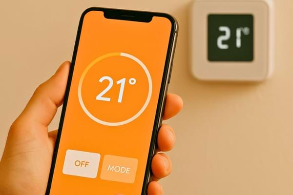 Photo d’un thermostat connecté ou d’une application de chauffage sur smartphone.