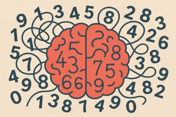 Un cerveau stylisé avec des chiffres qui s’entremêlent