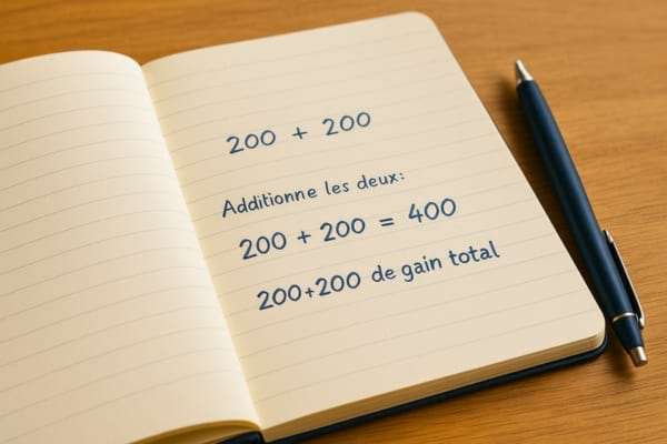 Un carnet ouvert avec des calculs simples écrits au stylo