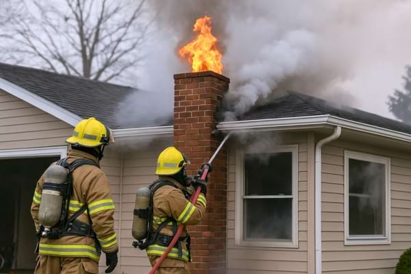 incendie de cheminée domestique, pompiers intervenant