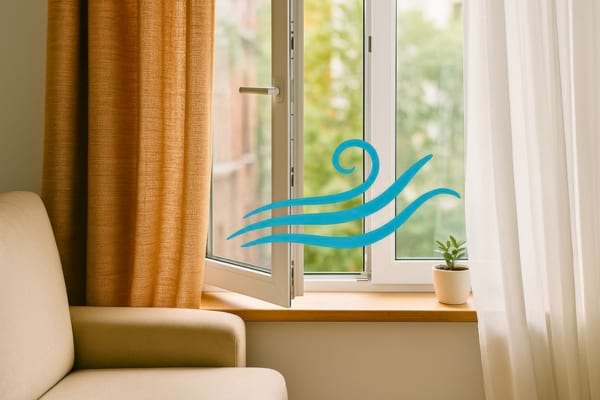 Courant d’air visible sous forme de flux stylisé entrant par une fenêtre