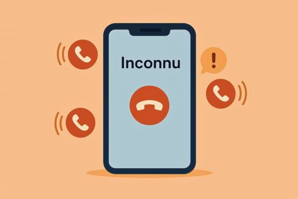 Illustration minimaliste d’un téléphone portable recevant des appels répétés