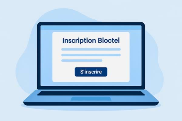 Visuel d’un formulaire d’inscription Bloctel stylisé, ordinateur moderne,