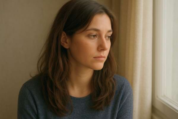 portrait d’une femme pensive regardant par la fenêtre