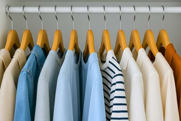 Une rangée de vêtements accrochés sur des cintres