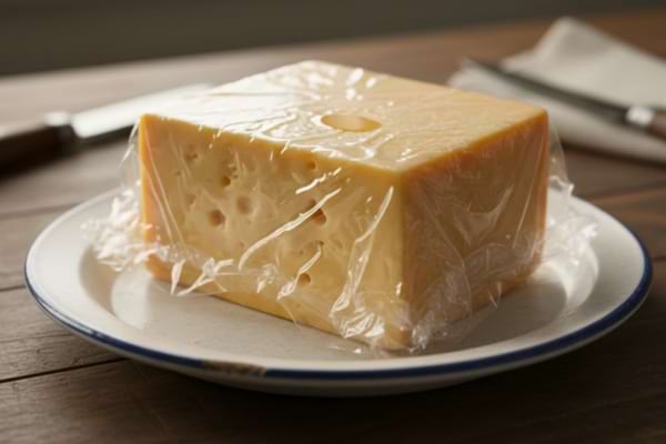 Un fromage recouvert de film alimentaire