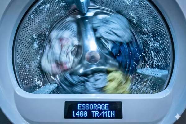 Un tambour avec du linge essor&eacute; &agrave; 1400 tours