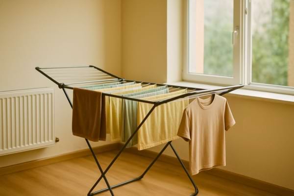 un &eacute;tendoir pr&egrave;s d'une fen&ecirc;tre pour s&eacute;cher le linge plus vite