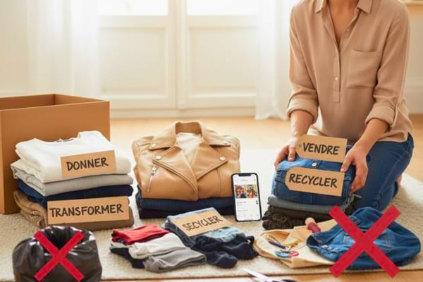 Une femme qui arrive à faire du tri grace à la technique des cintres inversés