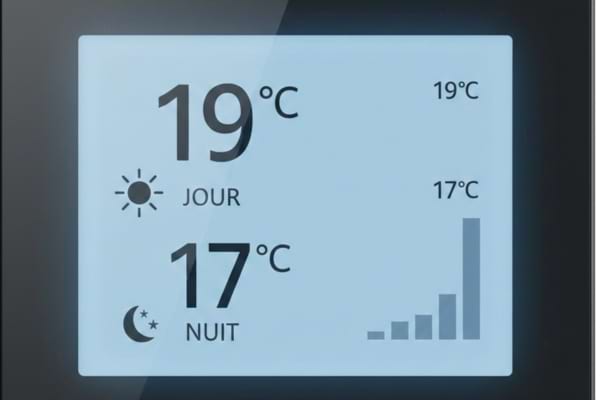 Un thermostat qui montre 19° le jour et 17° la nuit