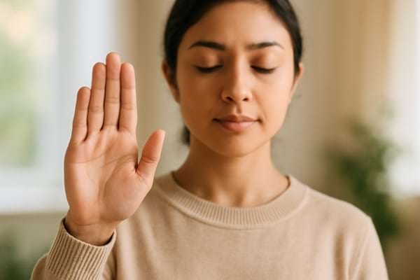 femme faisant un geste de la main disant stop
