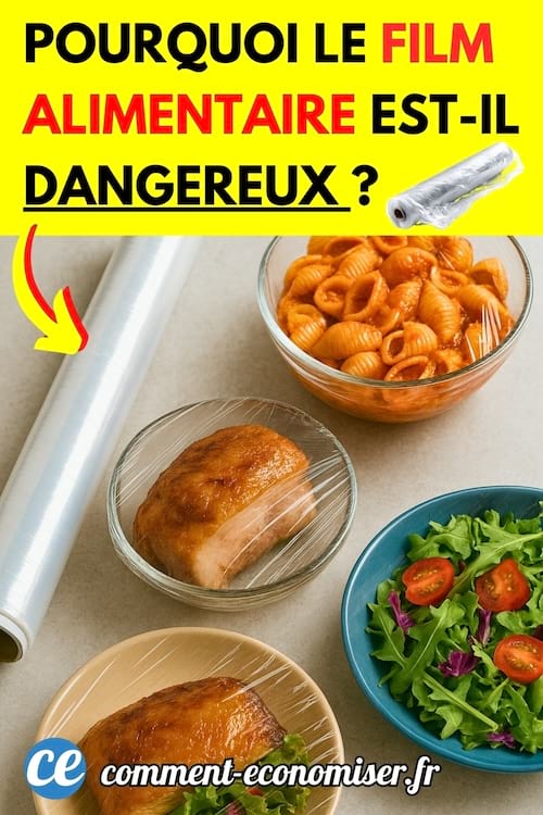 Du film alimentaire qui recouvre des bols avec des aliments