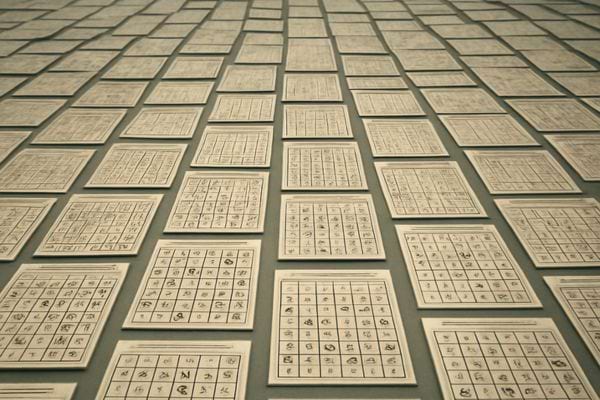 Des centaines de grilles de loto sont étalées en rangées régulières.