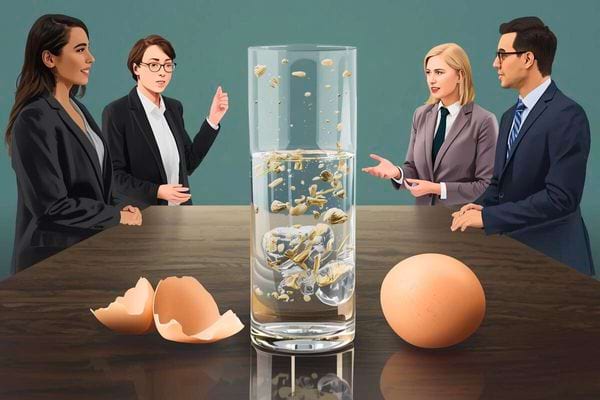 Coquilles d’oeufs éparpillées sur la terre entre des plantes vertes au jardin.