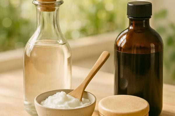 Des ingr&eacute;dients naturels, dont vinaigre et p&acirc;te blanche, pour nettoyer.