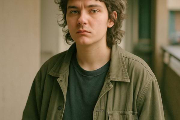 Un jeune adulte au regard fatigue se tient debout dans un couloir, l’air abattu.