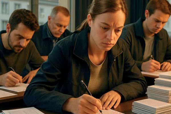 Des joueurs concentrés remplissent sérieusement des grilles de loto.