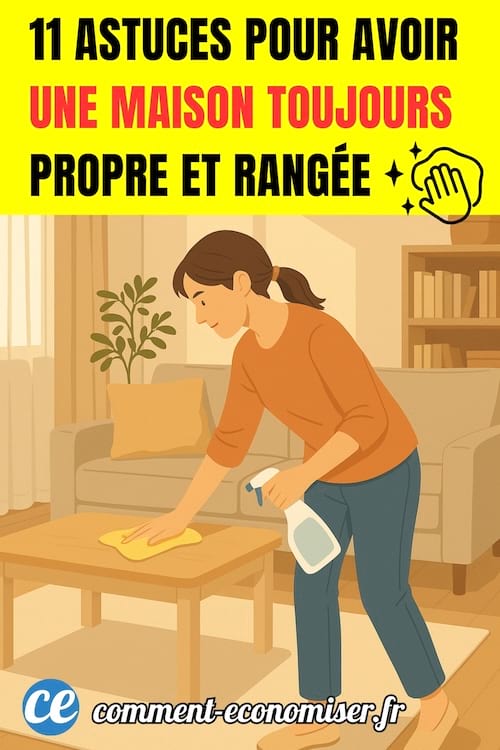 Un dessin d'une femme qui nettoie et range sa maison
