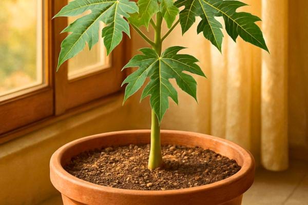 Un petit papayer en pot  