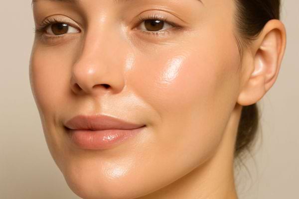 un visage feminin avec une peau brillante et nette.