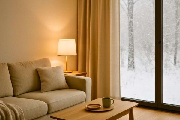 Un salon ambiance cozy hivernale.