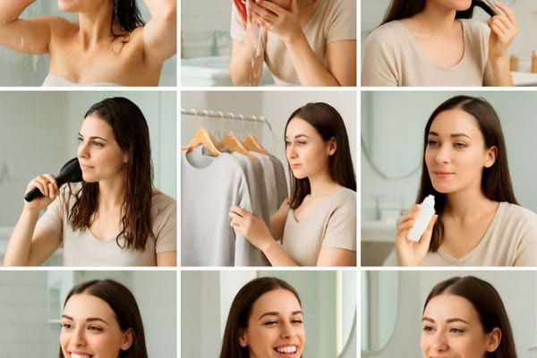 femme suivant une routine beaute en plusieurs etapes.