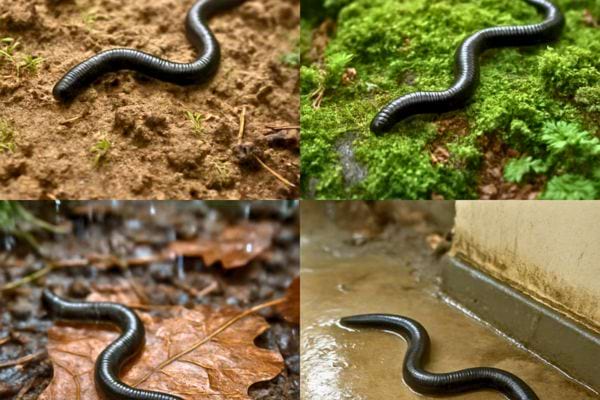 vers noirs photographies dans differents environnements humides.