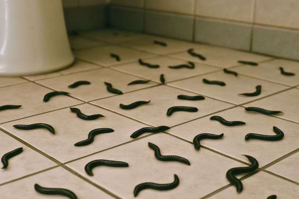 multiples vers noirs et allonges sur un sol en carrelage.