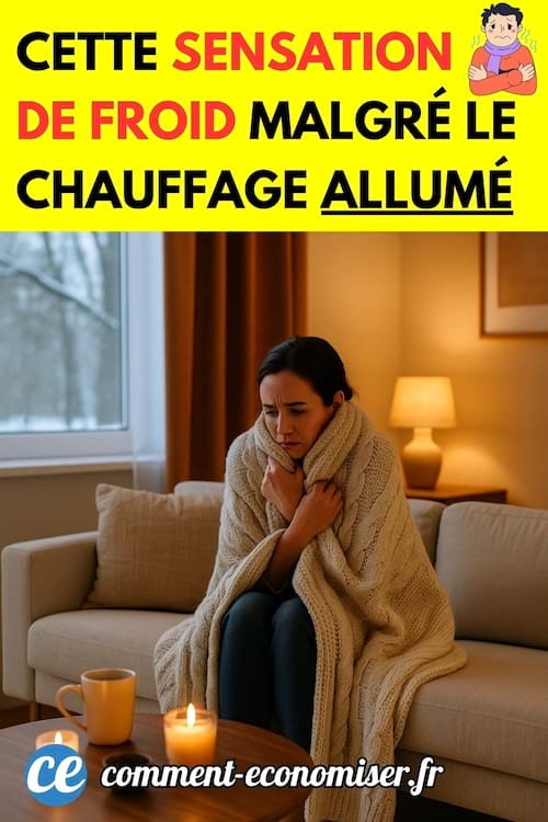 Une femme à la maison qui a une sensation de froid malgré 20°C
