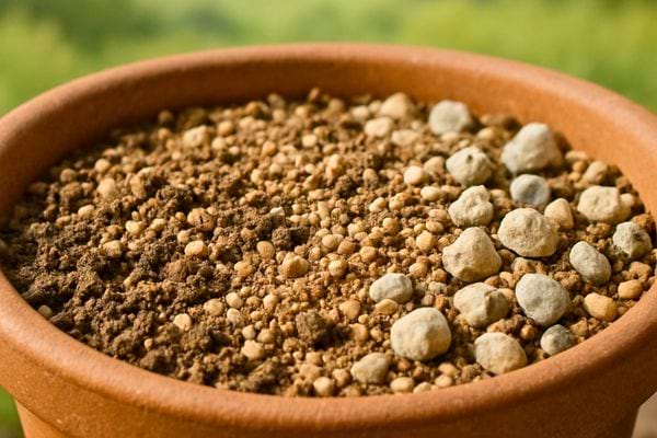 Un pot rempli de terre et de petits graviers prepare le sol pour un cactus.