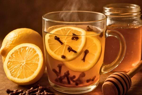 Une infusion chaude avec rondelles de citron et clous de girofle.