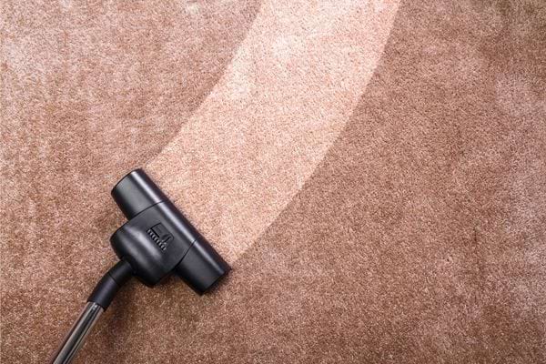 Un aspirateur laisse une bande propre bien visible sur un tapis epais.