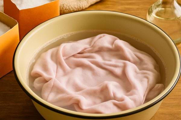 Un v&ecirc;tement clair trempe dans un bol d&rsquo;eau avec des produits d&eacute;tachants autour.