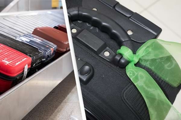 Une valise noir avec un ruban vert 