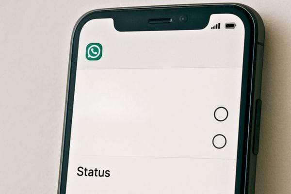 La page des reglages WhatsApp apparait avec la section statut ouverte.