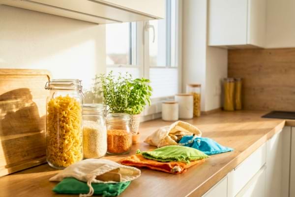 Un intérieur de cuisine moderne et lumineux.