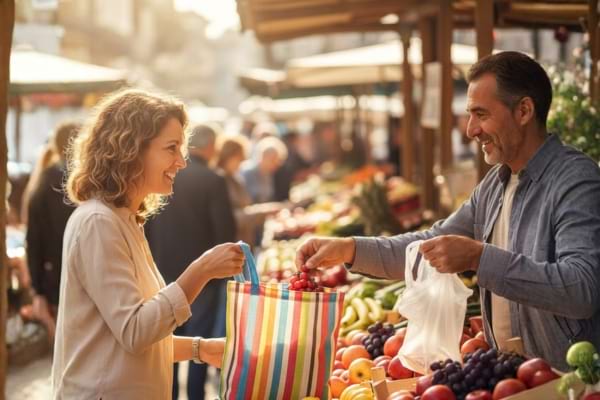 Une personne souriante dans un marché local