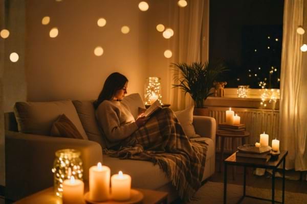 Une personne lit un livre tranquillement, l'atmosphère respire la sérénité et l'ordre