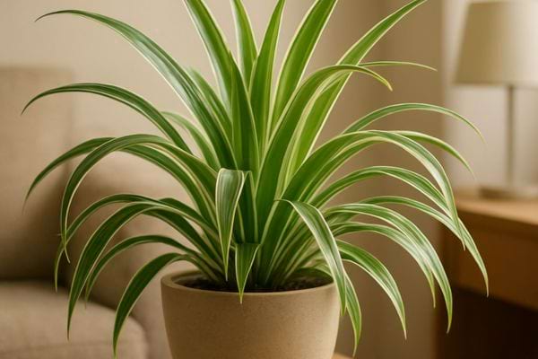 plante verte decorative en pot clair integree dans un interieur moderne avec eclairage doux