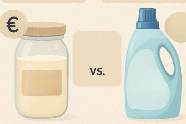 illustration comparant un bocal de produit menager fait maison face a une bouteille de lessive industrielle