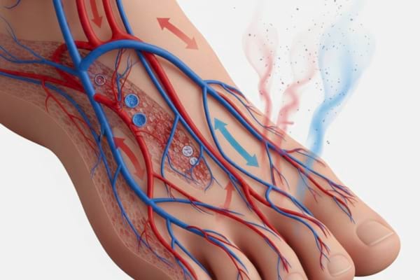 Un schéma scientifique montrant les veines d'un pied qui sont des capteurs de température