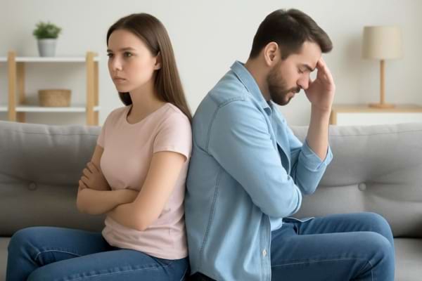 Un couple dos à dos sur un sofa symbolisant une distance émotionnelle
