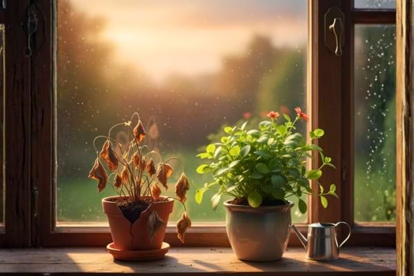 Deux plante, une vivante et une en traine de mourrir symbolisant un amour qui meurt