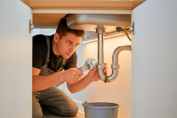 Un plombier qui intervient à cause d'une canalisation bouchée