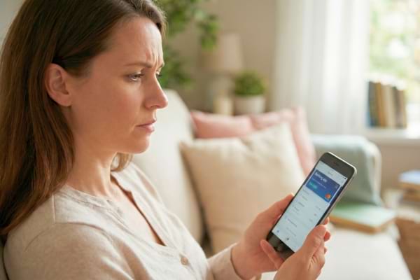 Une femme qui regarde ses comptes sur son smartphone