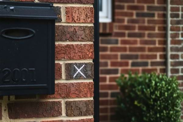 Une croix posée à la craie sur un mur comme signe d'un cambrioleur