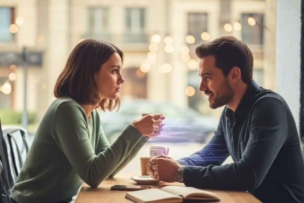 Un homme en rdv devant une femme perplexe